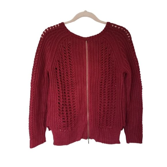 NWT California Moonrise Dark Red Chunky Crochet Knit Sweater Back Zip - Picture 2 of 6